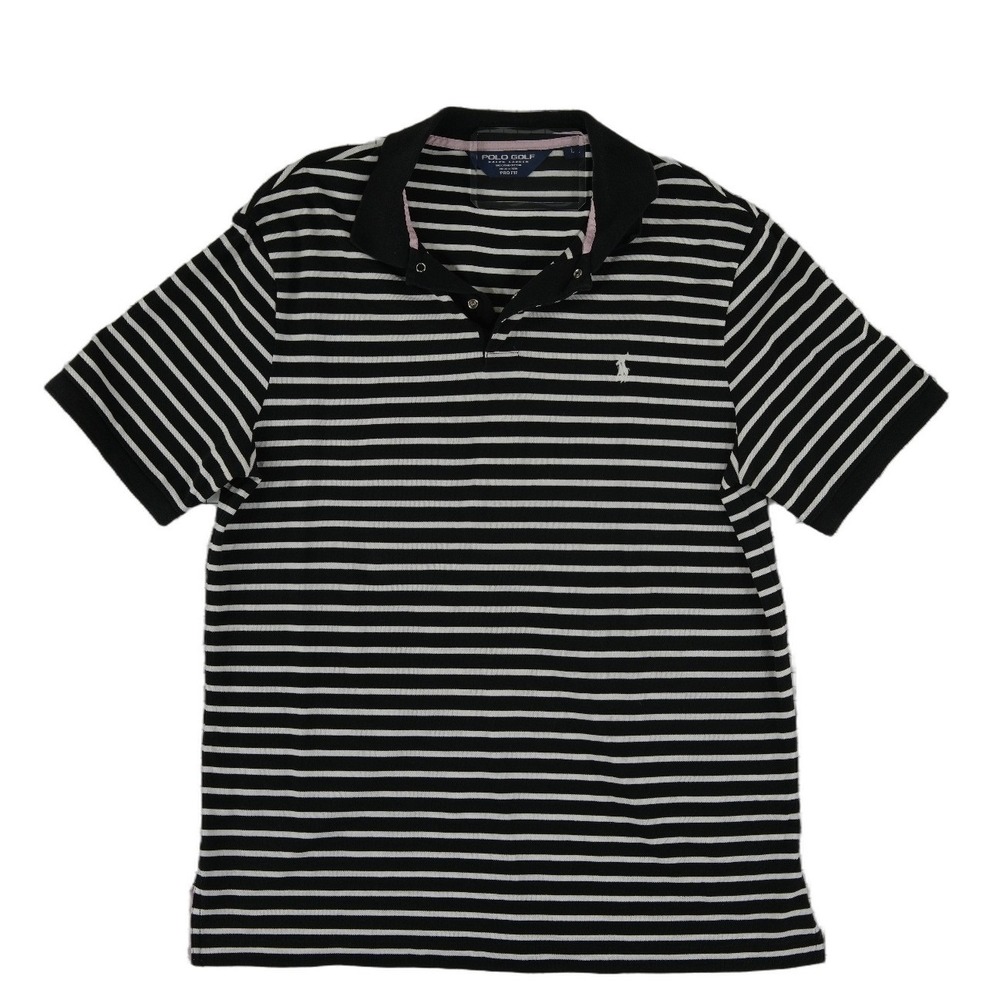 Ralph Lauren Polo Golf Pro Fit Shirt Men's Size Large Black White‎ Pima Cotton